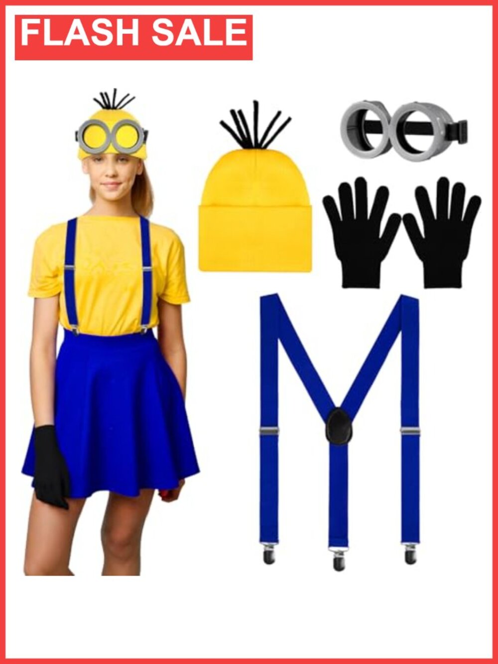 Cosplay Accessory Set with Knitted Hat Tutu Skirt Gloves Suspenders